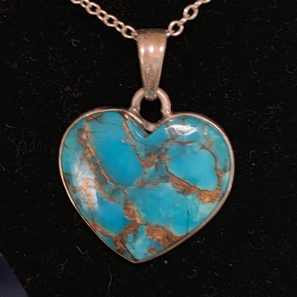 Natural Stone Heart Necklace Sterling Silver